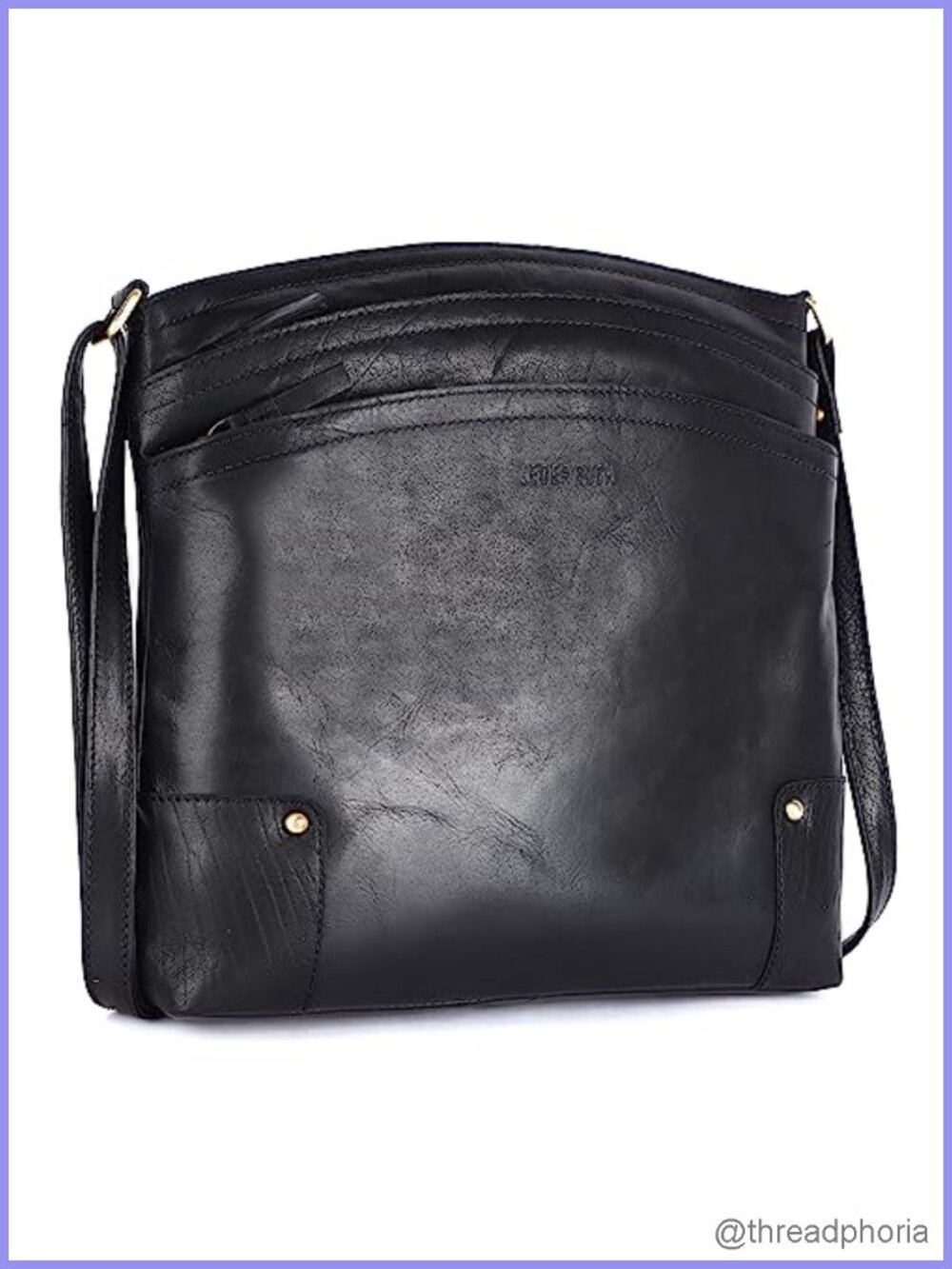 Genuine Leather Large Crossbody Bag Triple Zip Adjustable Strap 12"x11"x2.5"